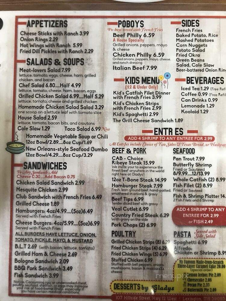 Gladys' - Lexington, MS menu_pic