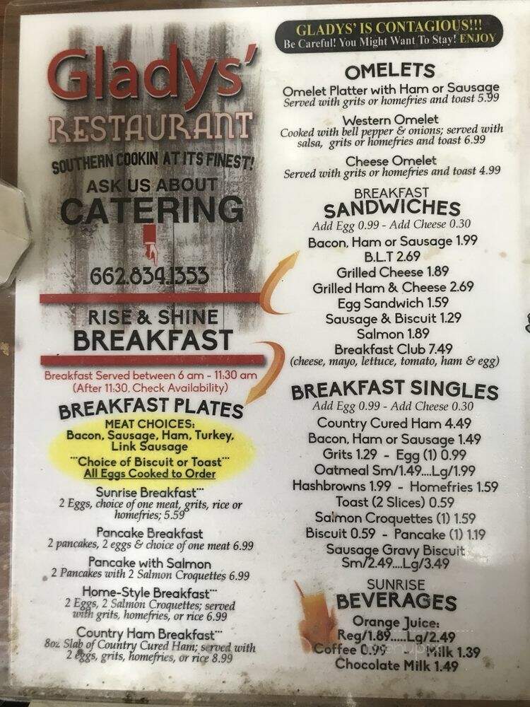 Gladys' - Lexington, MS menu_pic