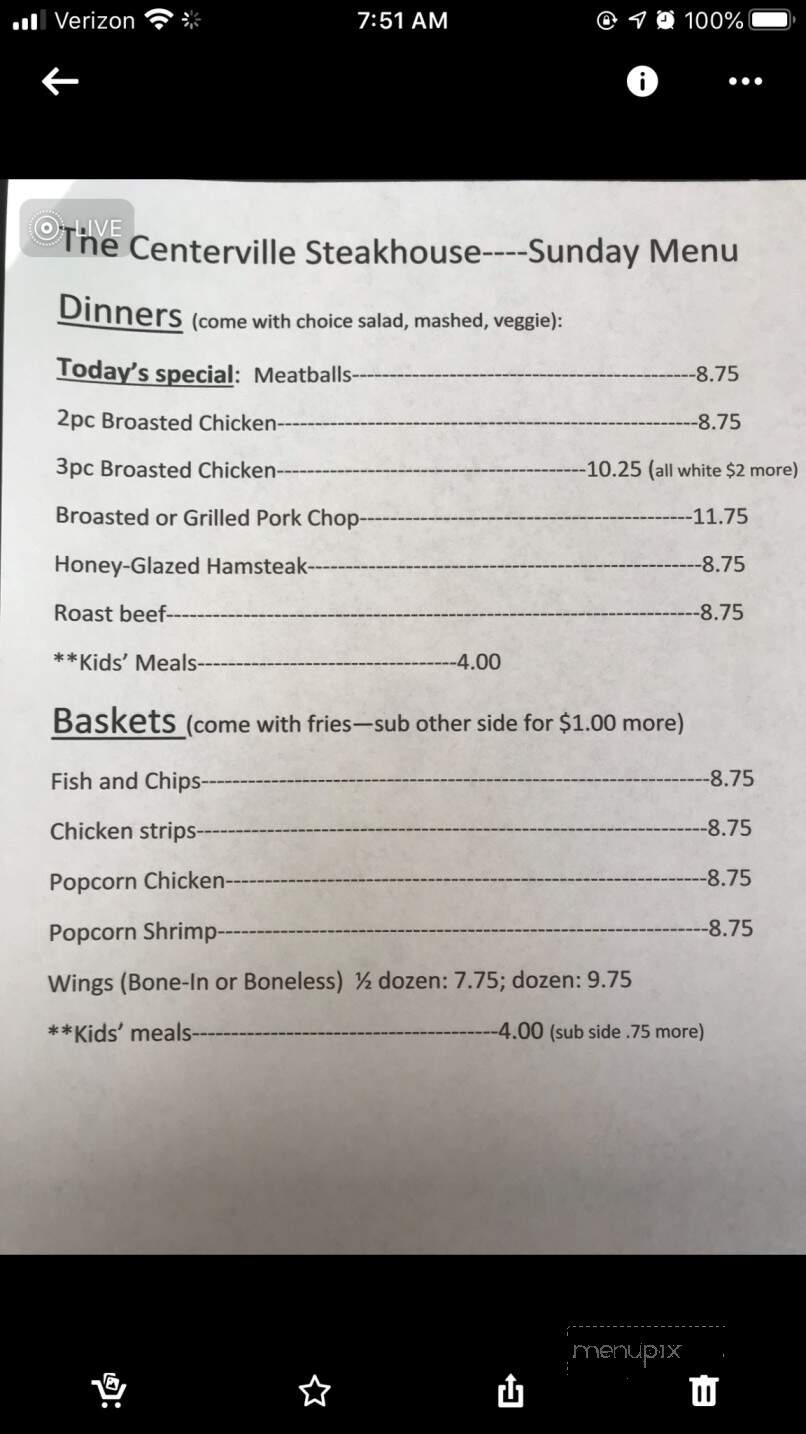 Centerville Steakhouse - Centerville, SD menu_pic