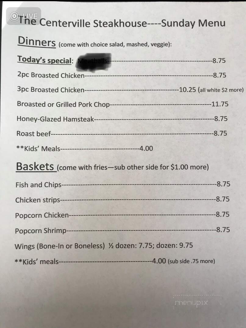 Centerville Steakhouse - Centerville, SD menu_pic