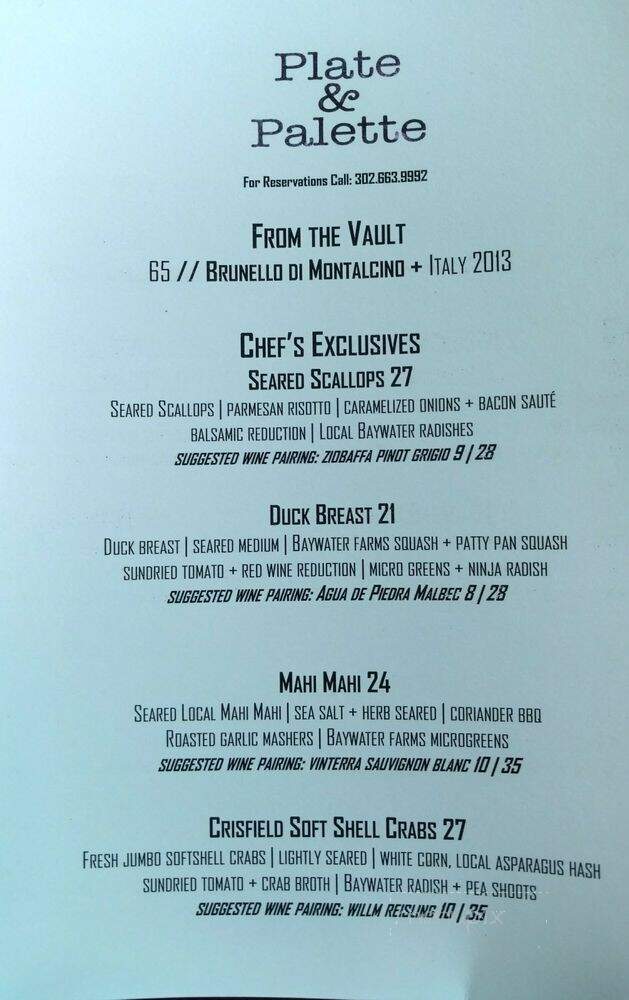Plate & Palette - Millsboro, DE menu_pic