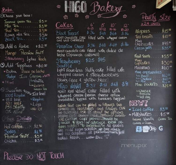 Higo Bakery - La Habra, CA menu_pic