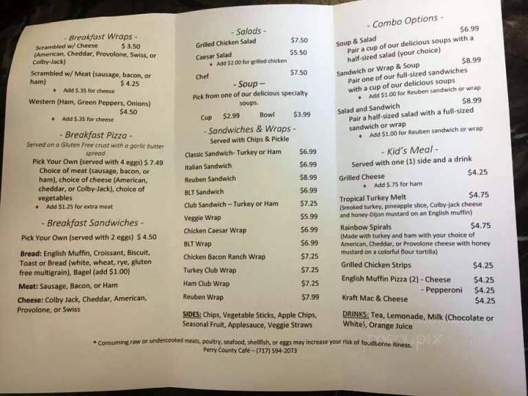 Perry County Cafe - New Bloomfield, PA menu_pic