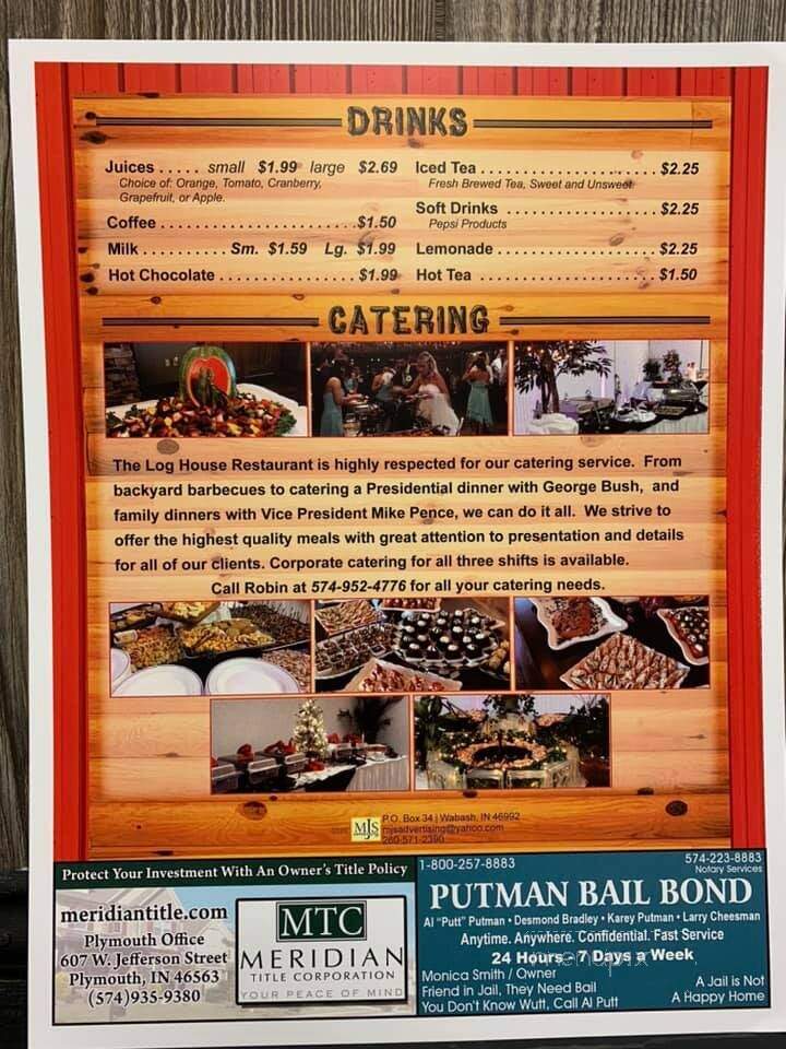 Log House Restaurant - Argos, IN menu_pic