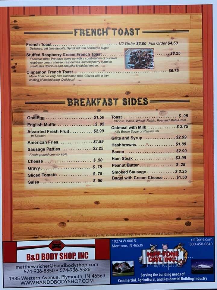 Log House Restaurant - Argos, IN menu_pic