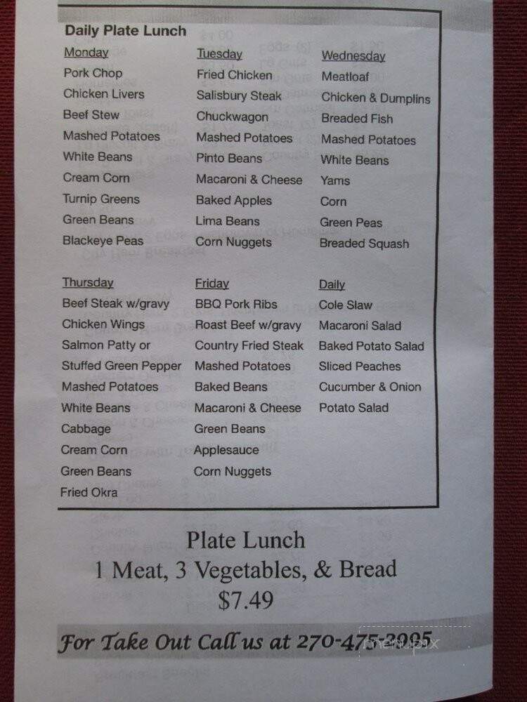 S & J Cafe - Hopkinsville, KY menu_pic