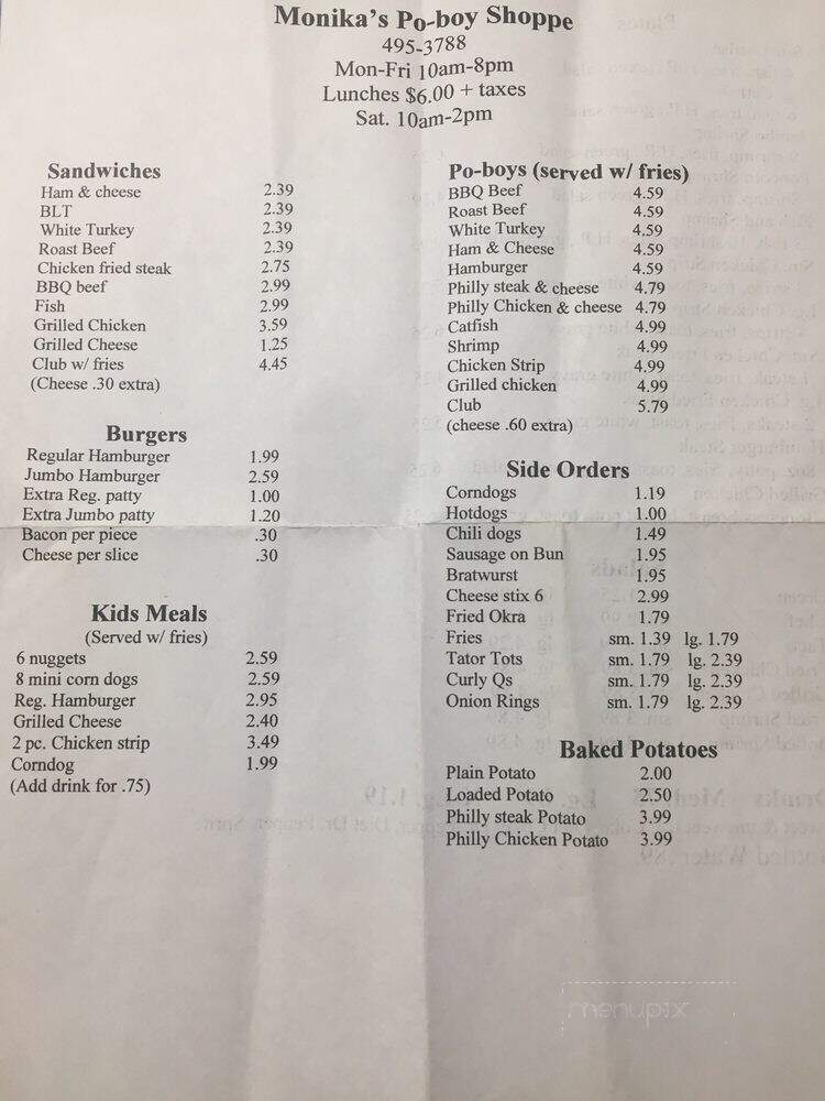 Monika's Poboy Shoppe - Olla, LA menu_pic