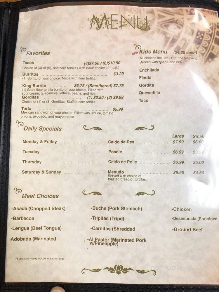 La Espiga De Oro - Clovis, NM menu_pic