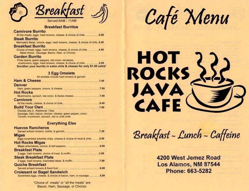Hot Rocks Java Cafe - Los Alamos, NM menu_pic