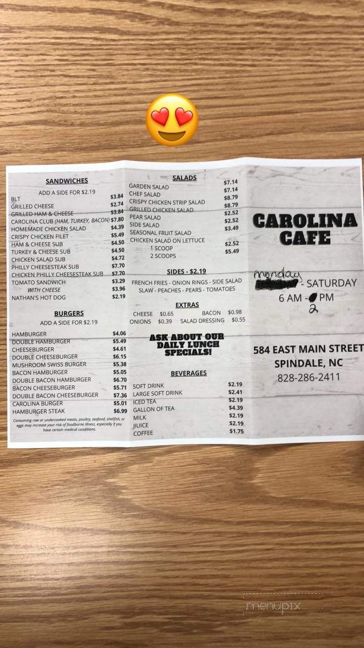 Carolina Cafe - Spindale, NC menu_pic