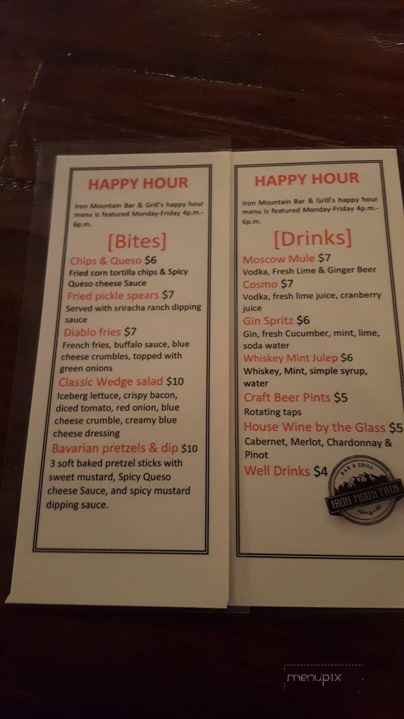 Iron Mountain Bar & Grill - Sedro-Woolley, WA menu_pic