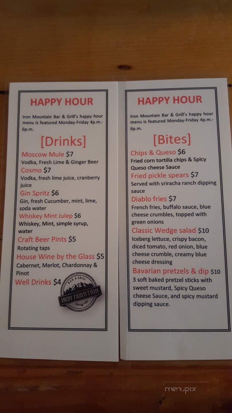 Iron Mountain Bar & Grill - Sedro-Woolley, WA menu_pic