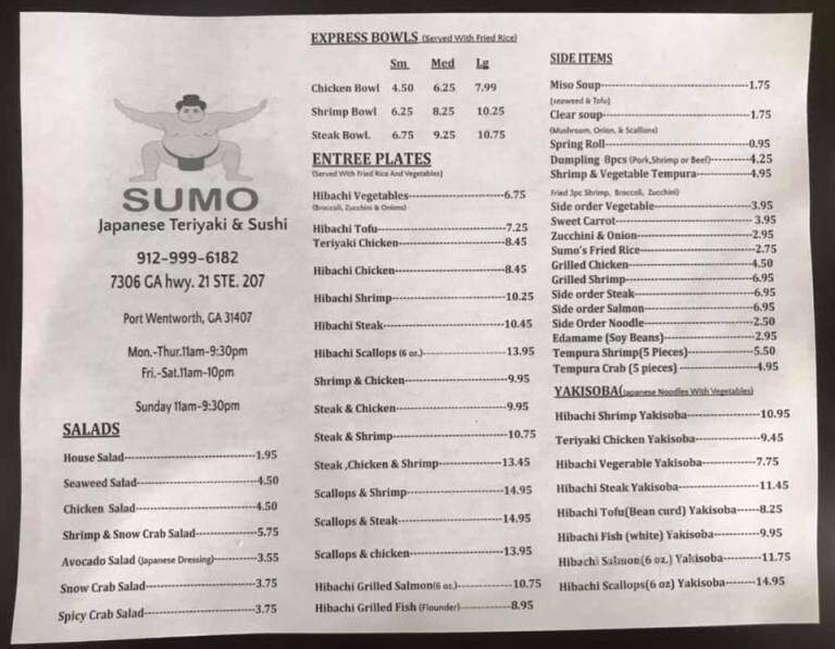 Sumo Sushi & Hibachi - Port Wentworth, GA menu_pic