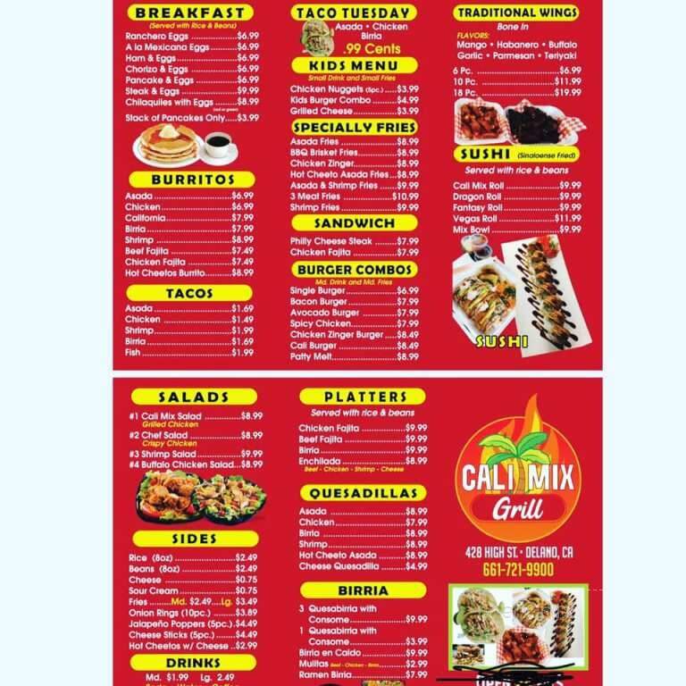 Cali Mix Grill - Delano, CA menu_pic