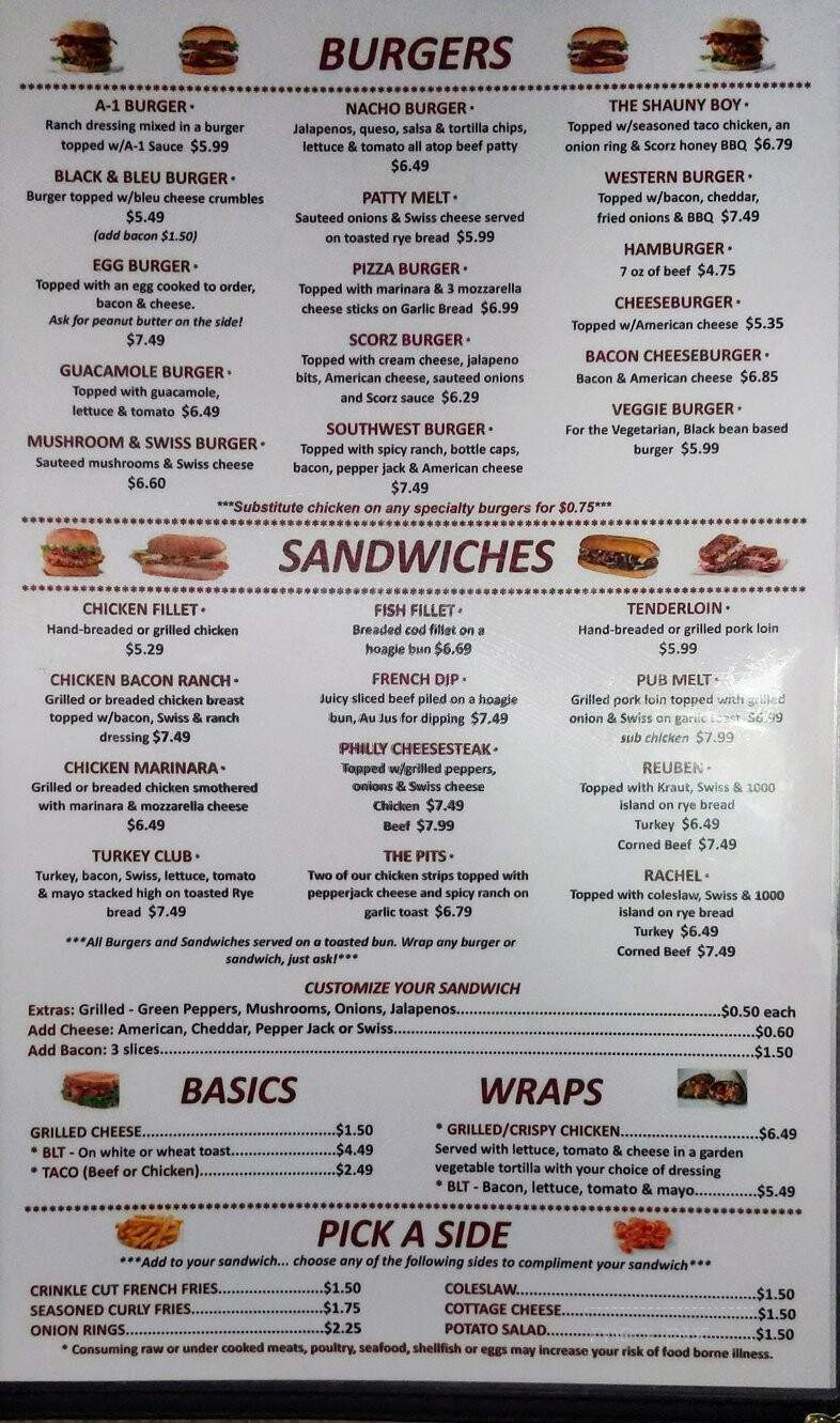 Scorz Bar and Grill - Mount Vernon, IA menu_pic