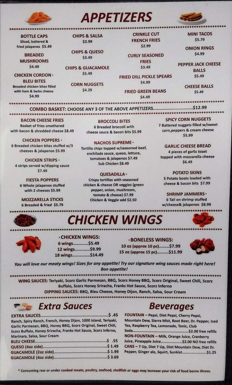 Scorz Bar and Grill - Mount Vernon, IA menu_pic