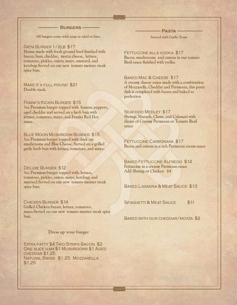 Gienis - Nipawin, SK menu_pic
