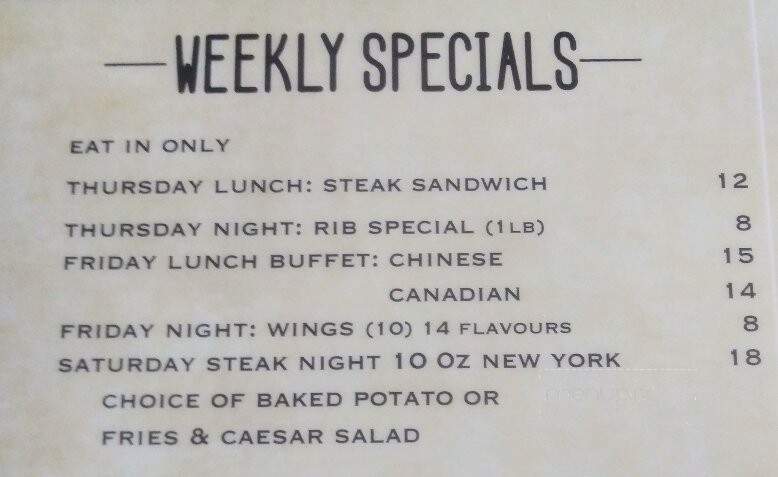 Southey Hotel & Steak Pit - Southey, SK menu_pic