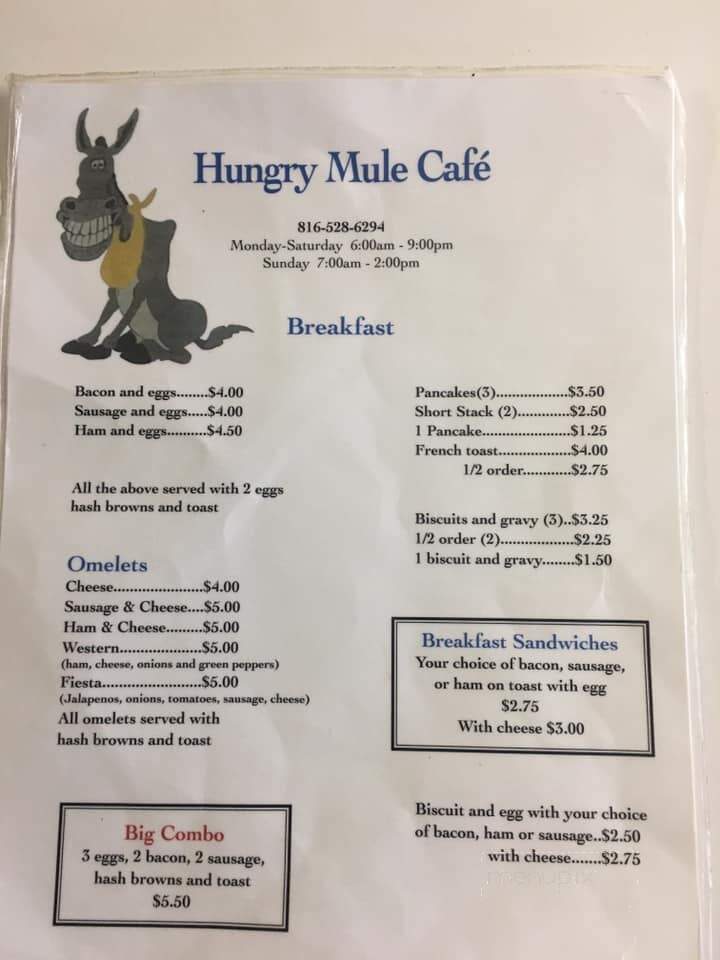 Hungry Mule Cafe - Lathrop, MO menu_pic