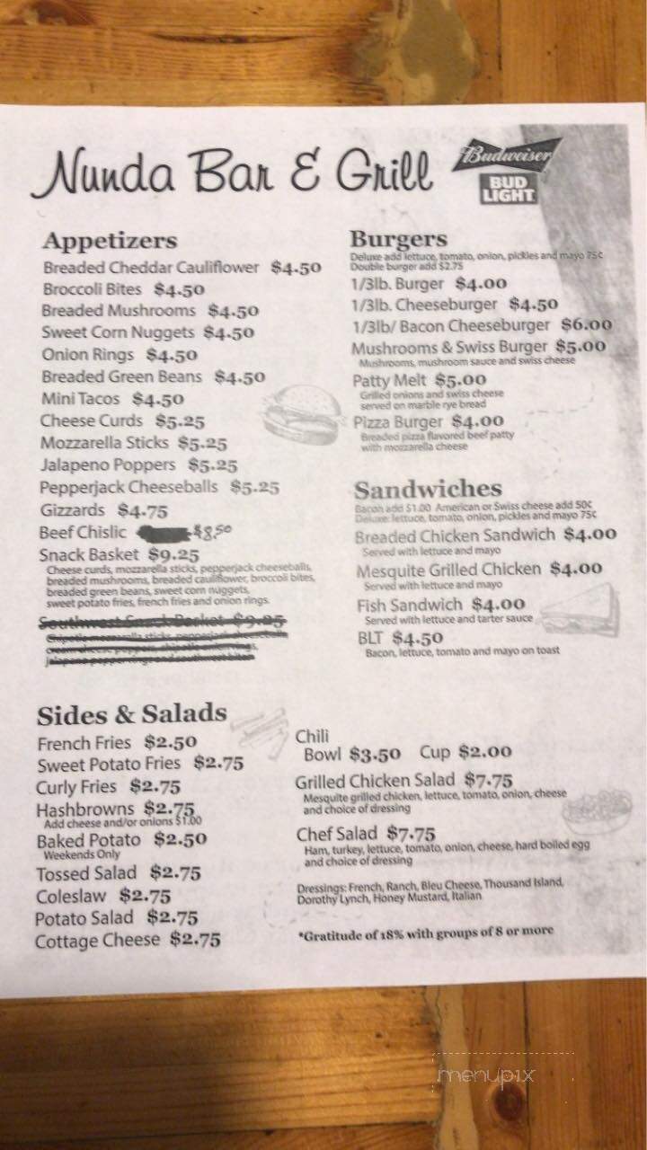 Nunda Bar & Grill - Nunda, SD menu_pic