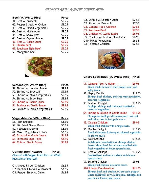 Hibachi on sale grill menu