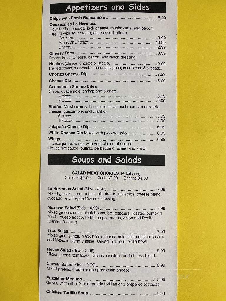 La Hermosa - Chaska, MN menu_pic