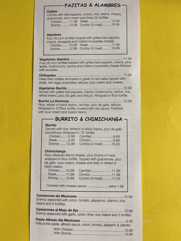 La Hermosa - Chaska, MN menu_pic