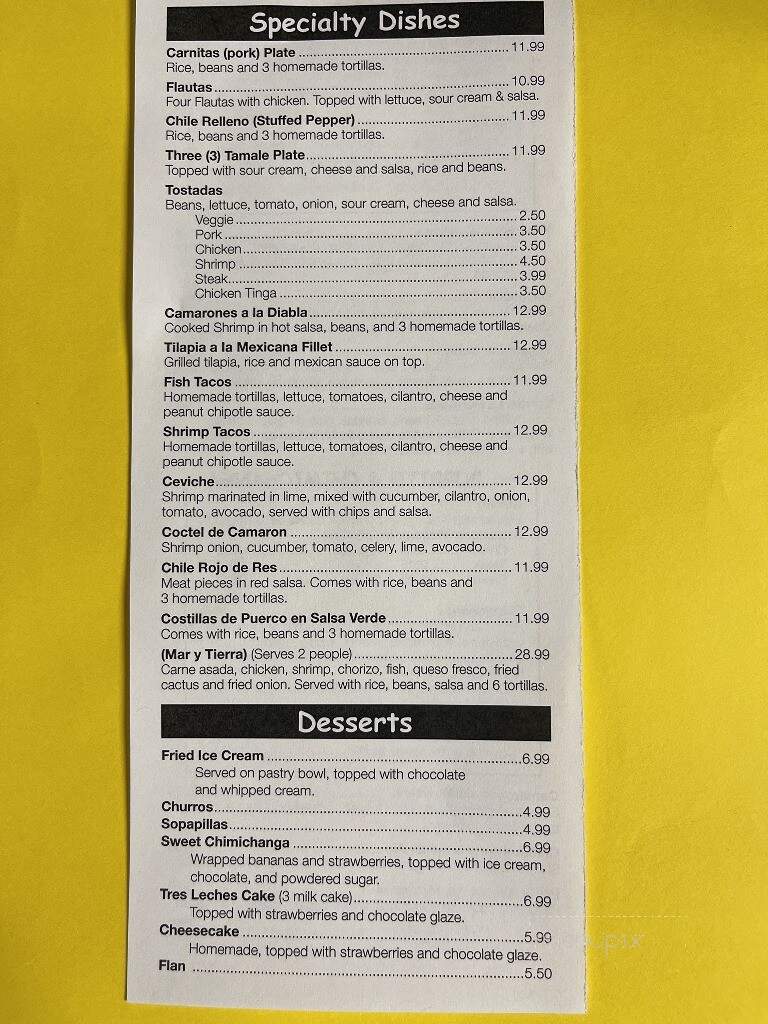 La Hermosa - Chaska, MN menu_pic