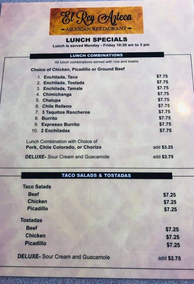 El Rey Azteca Family Mexican Restaurant - East Wenatchee, WA menu_pic