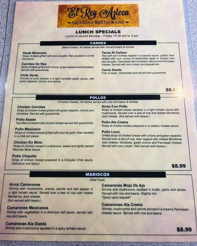 El Rey Azteca Family Mexican Restaurant - East Wenatchee, WA menu_pic