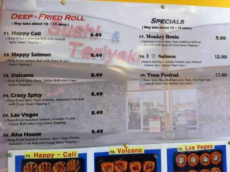 Aha Sushi Teriyaki - North Cowichan, BC menu_pic