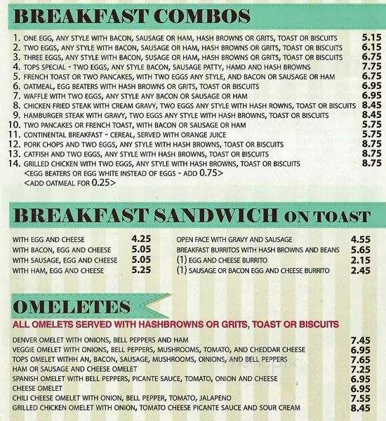 Tops Cafe - Dallas, TX menu_pic
