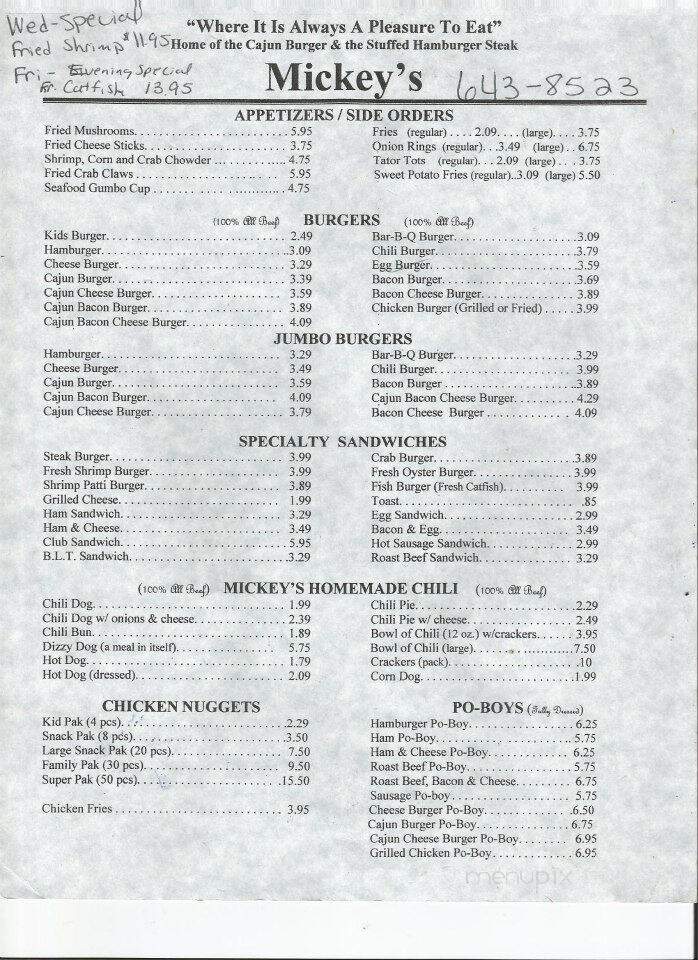 Mickey's Drive Inn - Kaplan, LA menu_pic