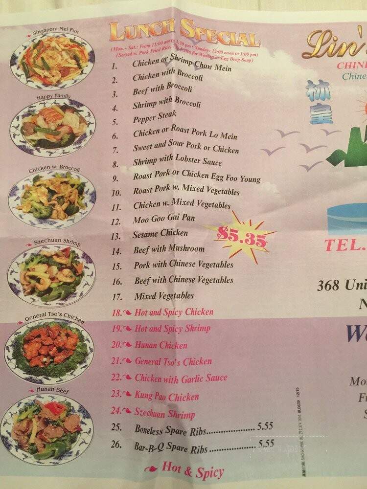 Lins Family Chinese Takeout - New City, NY menu_pic