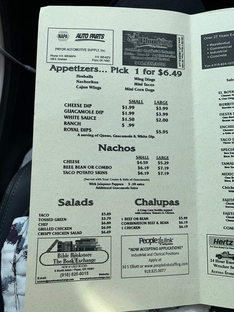 El Royal Restaurant - Pryor, OK menu_pic