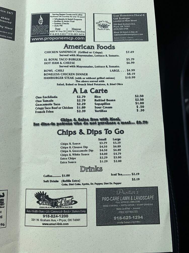 El Royal Restaurant - Pryor, OK menu_pic