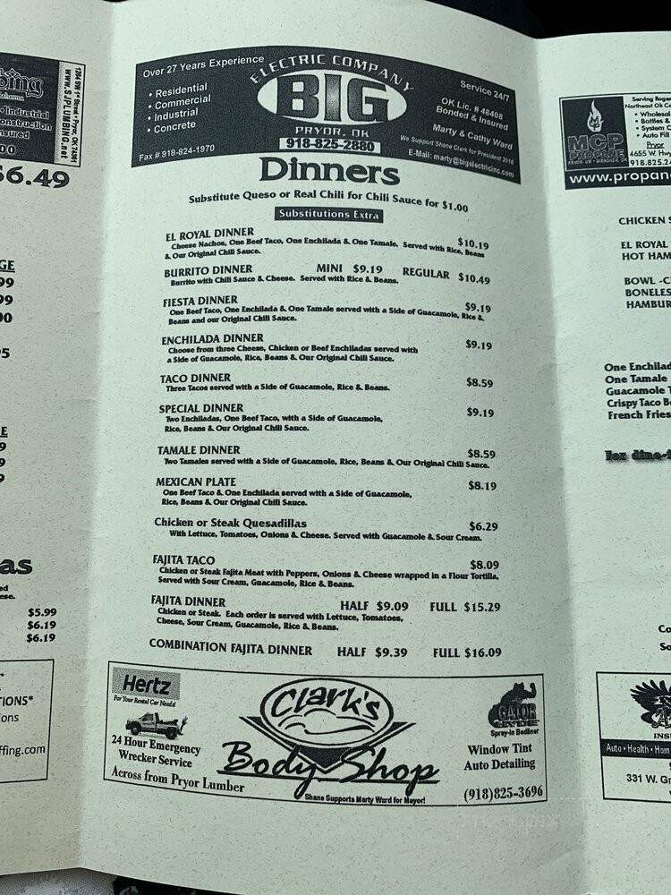 El Royal Restaurant - Pryor, OK menu_pic