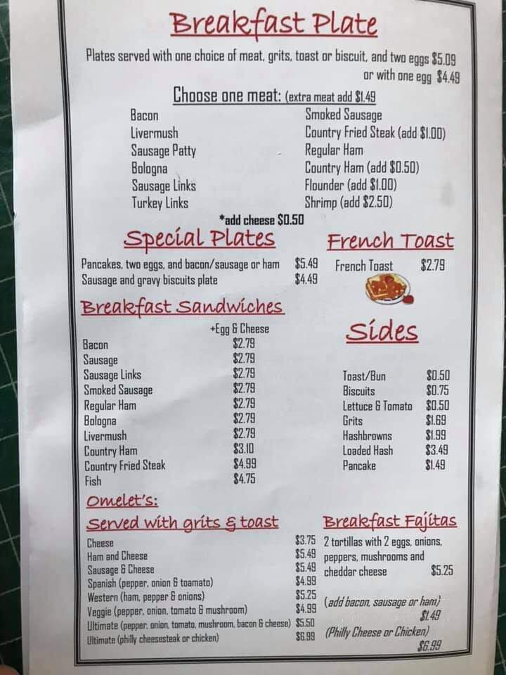 T & M Restaurant - Chester, SC menu_pic