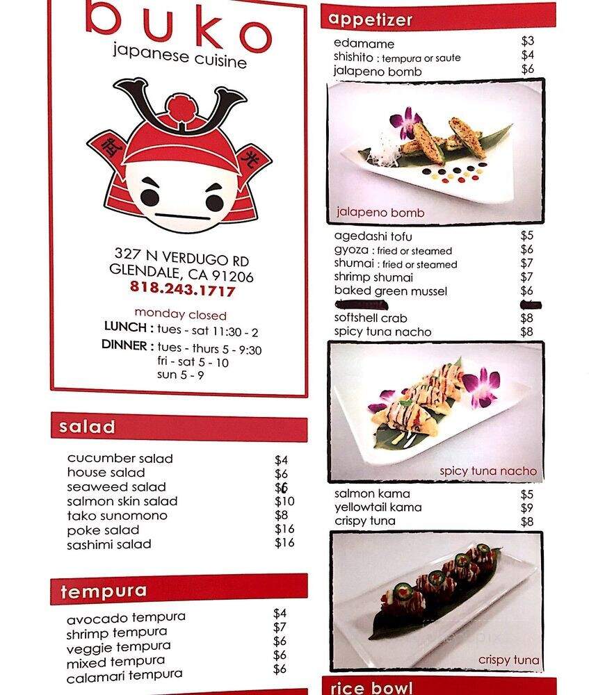 Buko Restaurant - Glendale, CA menu_pic