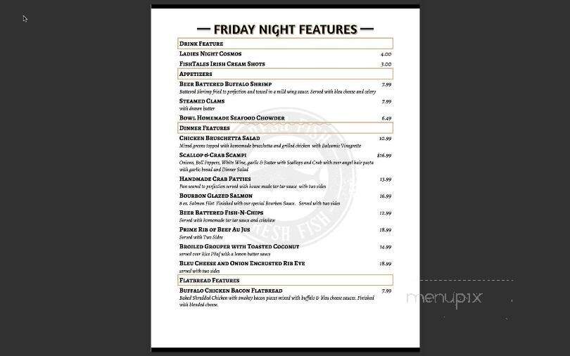 Fishtales Bar & Grill - Harveys Lake, PA menu_pic