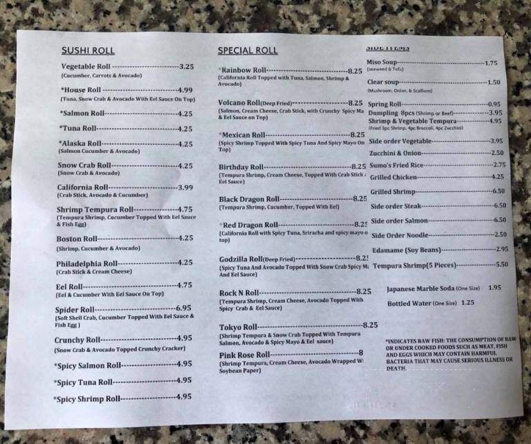 Sumo Hibachi & Sushi - Richmond Hill, GA menu_pic