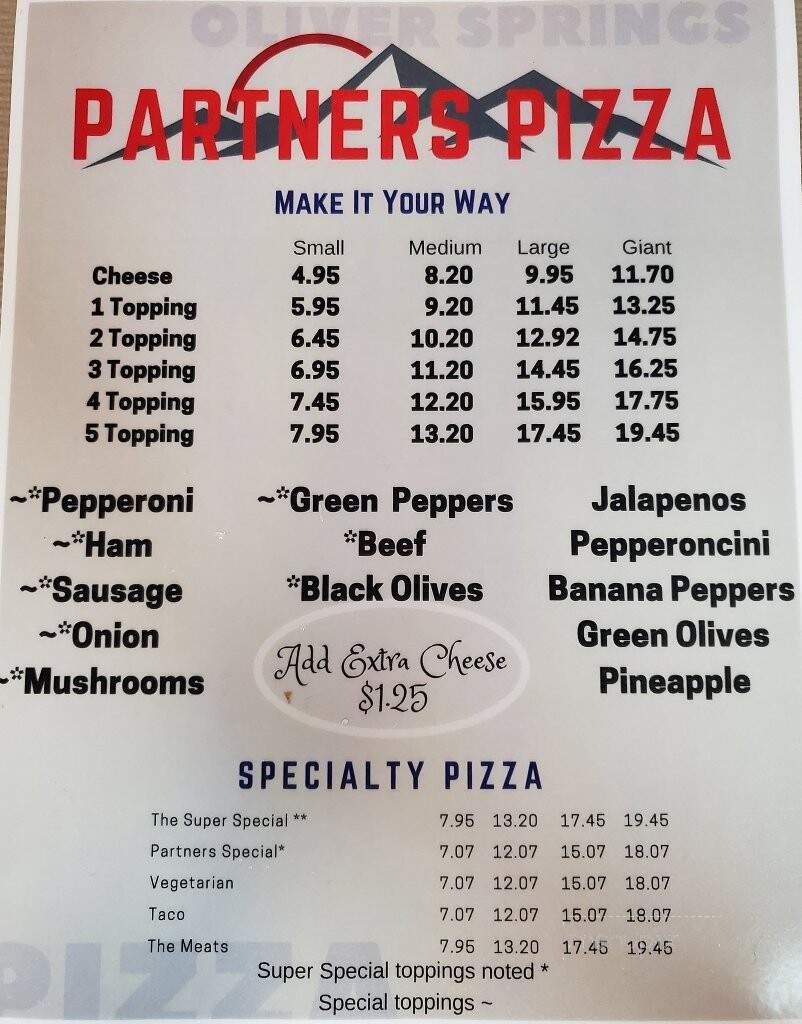 Partner Pizza - Oliver Springs, TN menu_pic