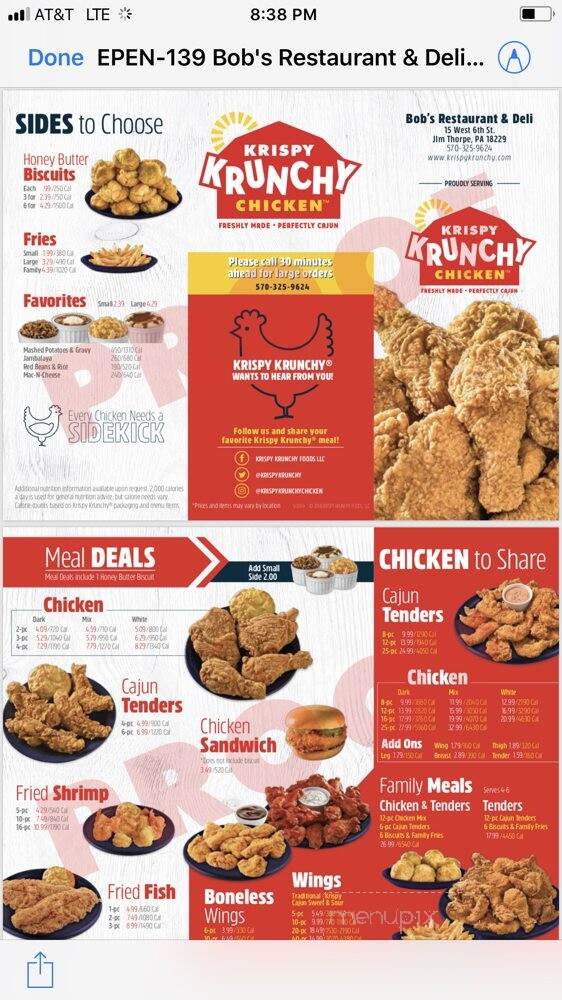 Bob's Restaurant & Deli - Jim Thorpe, PA menu_pic
