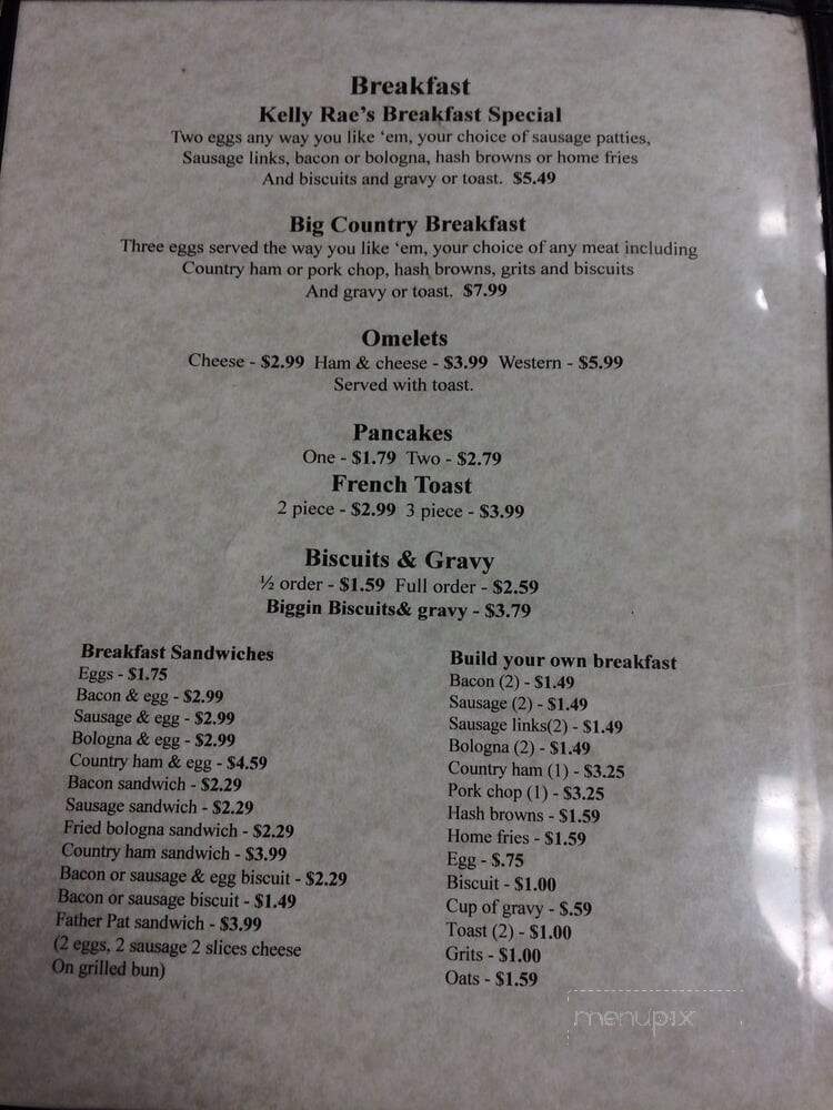 Kelly Rae's Country Cafe - Whitesville, KY menu_pic