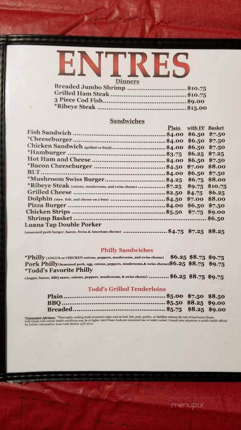 Luana Tavern - Luana, IA menu_pic