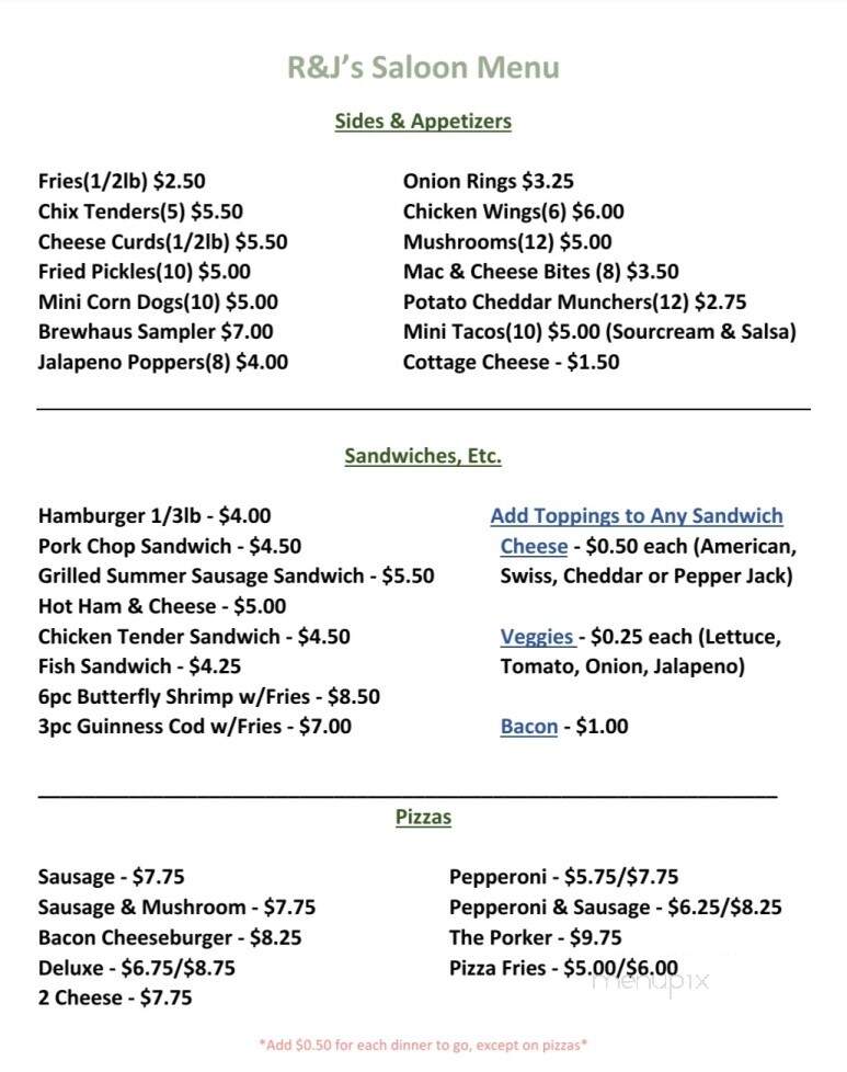 R & J's Saloon - Mazomanie, WI menu_pic