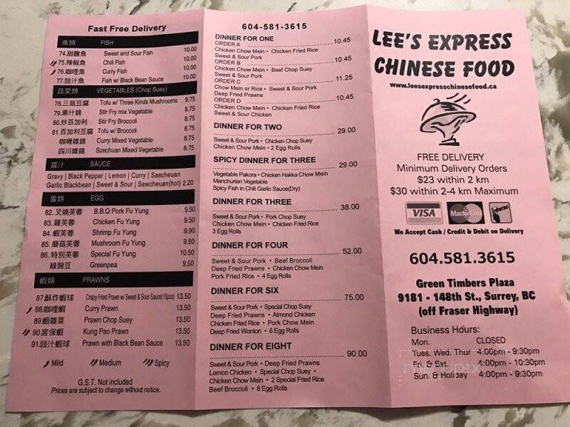 Lee's Express Chinese Food - Surrey, BC