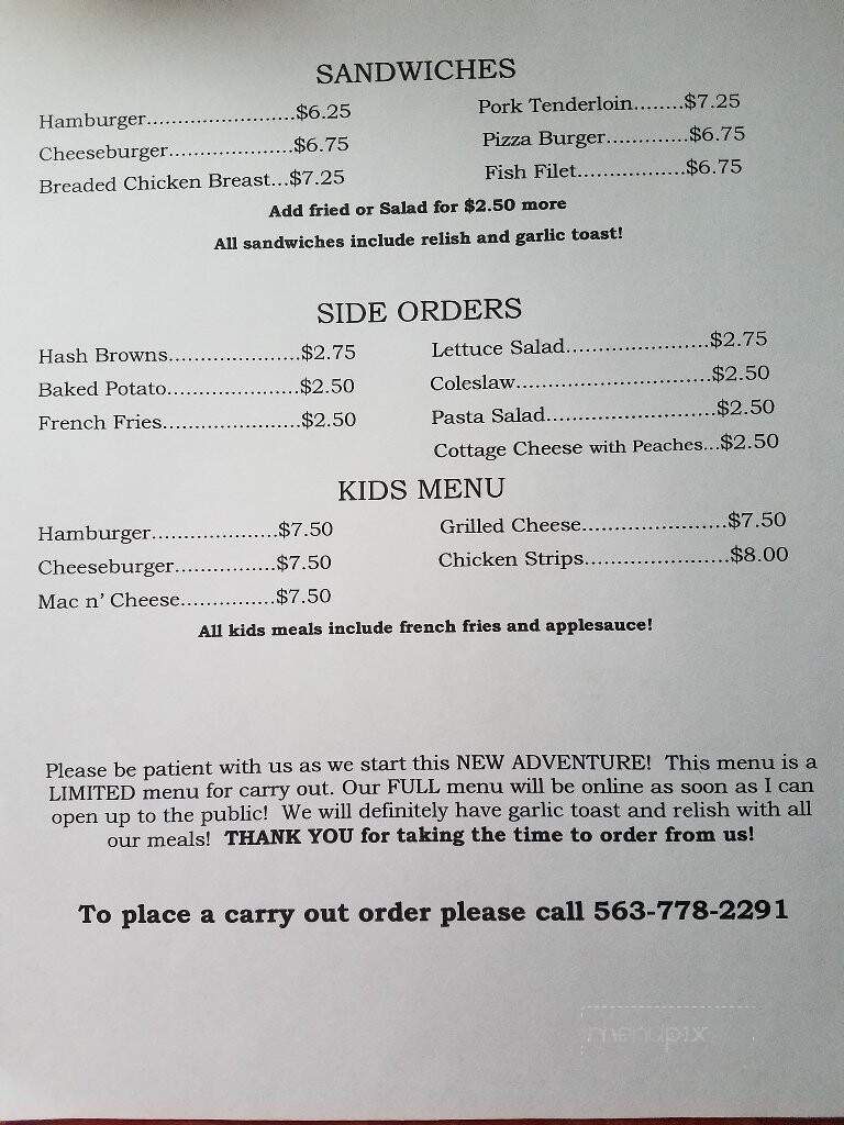 White House Supper Club-Lounge - Saint Lucas, IA menu_pic