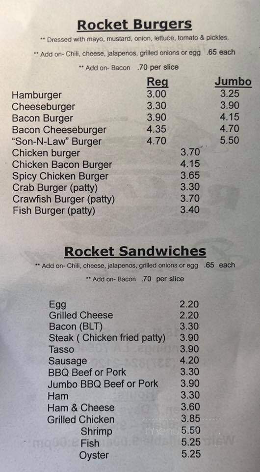 Rocket Drive Inn - Jennings, LA menu_pic