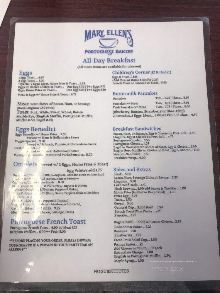 Mary Ellen's Portuguese Bakery - Falmouth, MA menu_pic